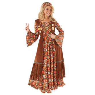 Robe Longue Hippie 60s Déguisement Marron pour Femme